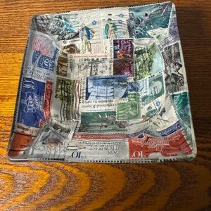 Mid Century Bicentennial Stamp Ashtray 4.5” x 4.5”